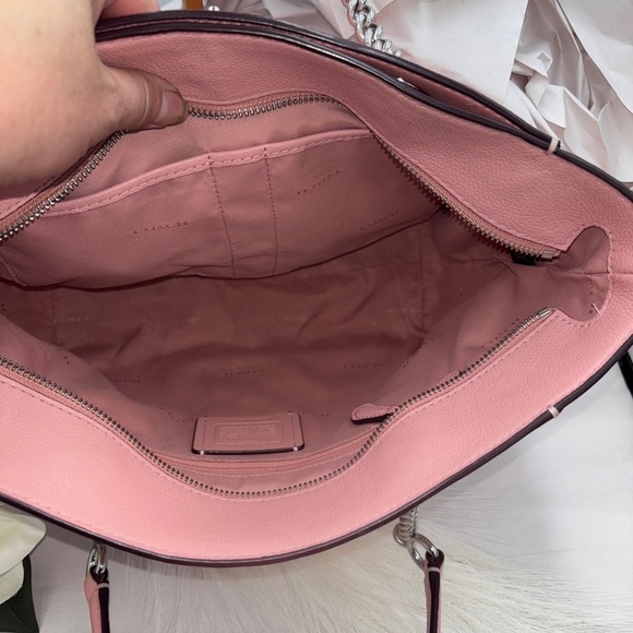 COACH Pink Turnlock Chain Tote 27 in Polished Pebble Leather pink Valentines - Picture 11 of 16